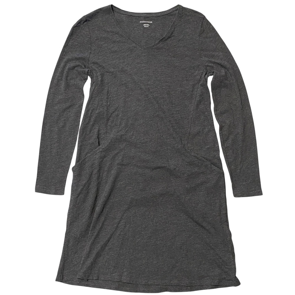 Eileen Fisher Charcoal Grey V-Neck Long Sleeve Tunic Dress with Pockets Size XXS